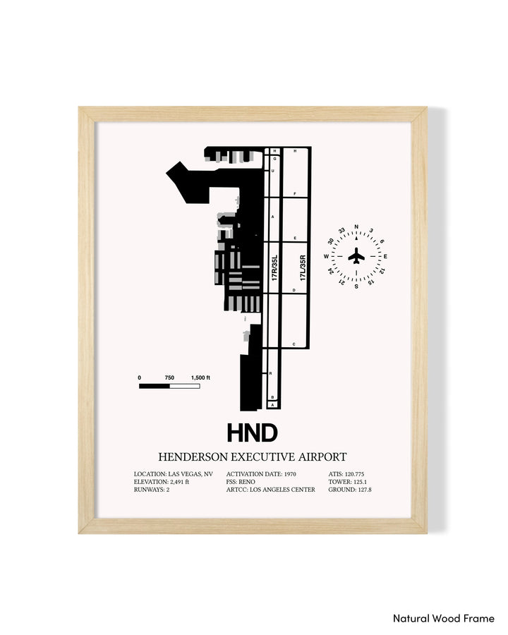 Detailed Airport Map of Henderson Executive Airport (HND) in White with a Natural Frame