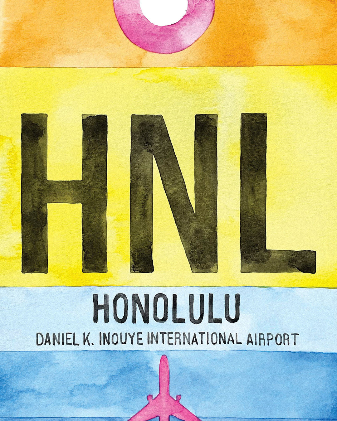 Closeup Watercolor Print of Daniel K. Inouye International Airport (HNL)