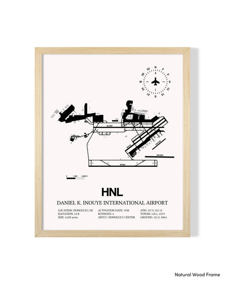 Detailed Airport Map of Daniel K Inouye International Airport (HNL) in White with a Natural Frame