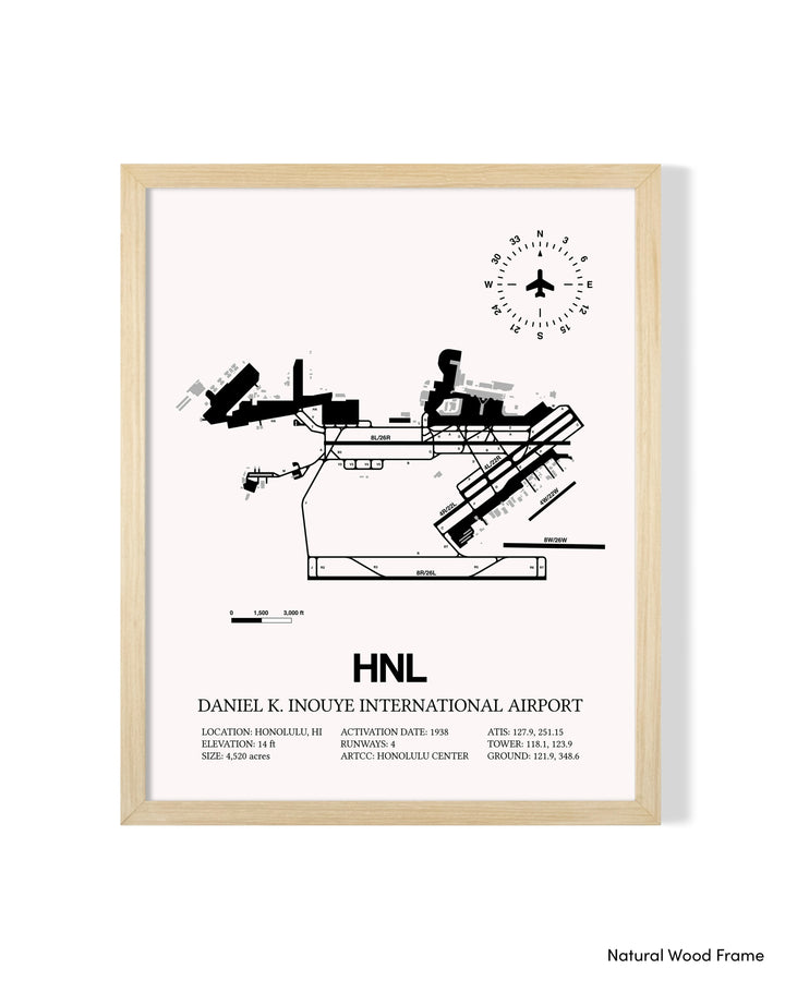 Detailed Airport Map of Daniel K Inouye International Airport (HNL) in White with a Natural Frame