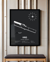 Framed Detailed Airport Map of Haines Airport (HNS) in Gray with a Black Frame