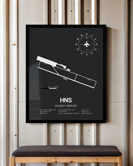 Framed Detailed Airport Map of Haines Airport (HNS) in Gray with a Black Frame