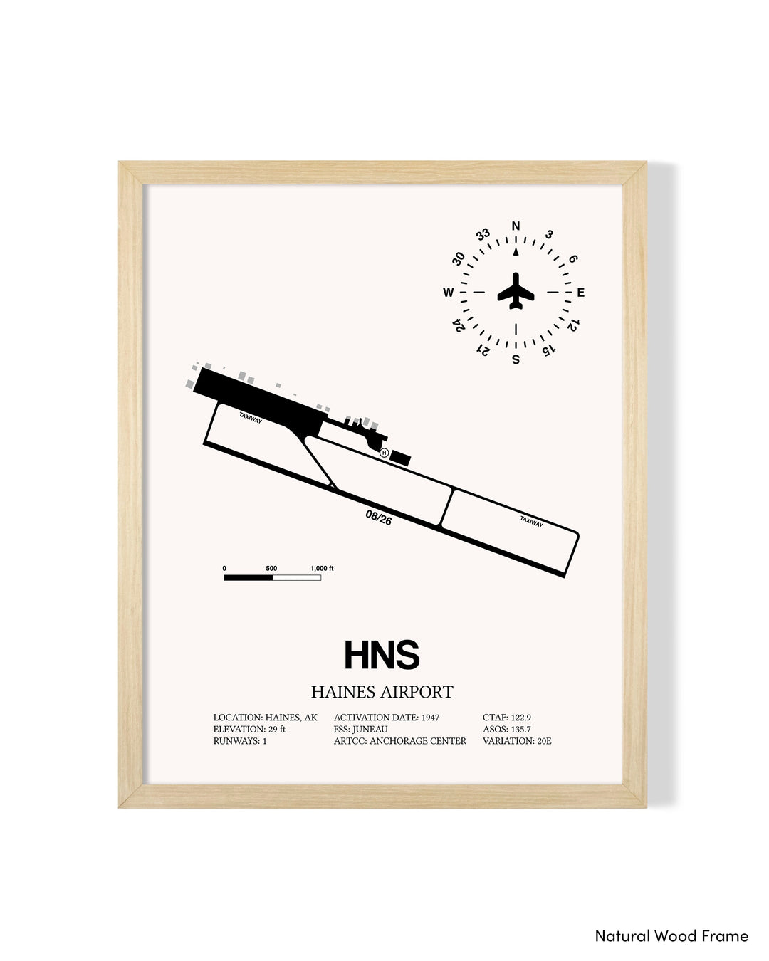 Detailed Airport Map of Haines Airport (HNS) in White with a Natural Frame