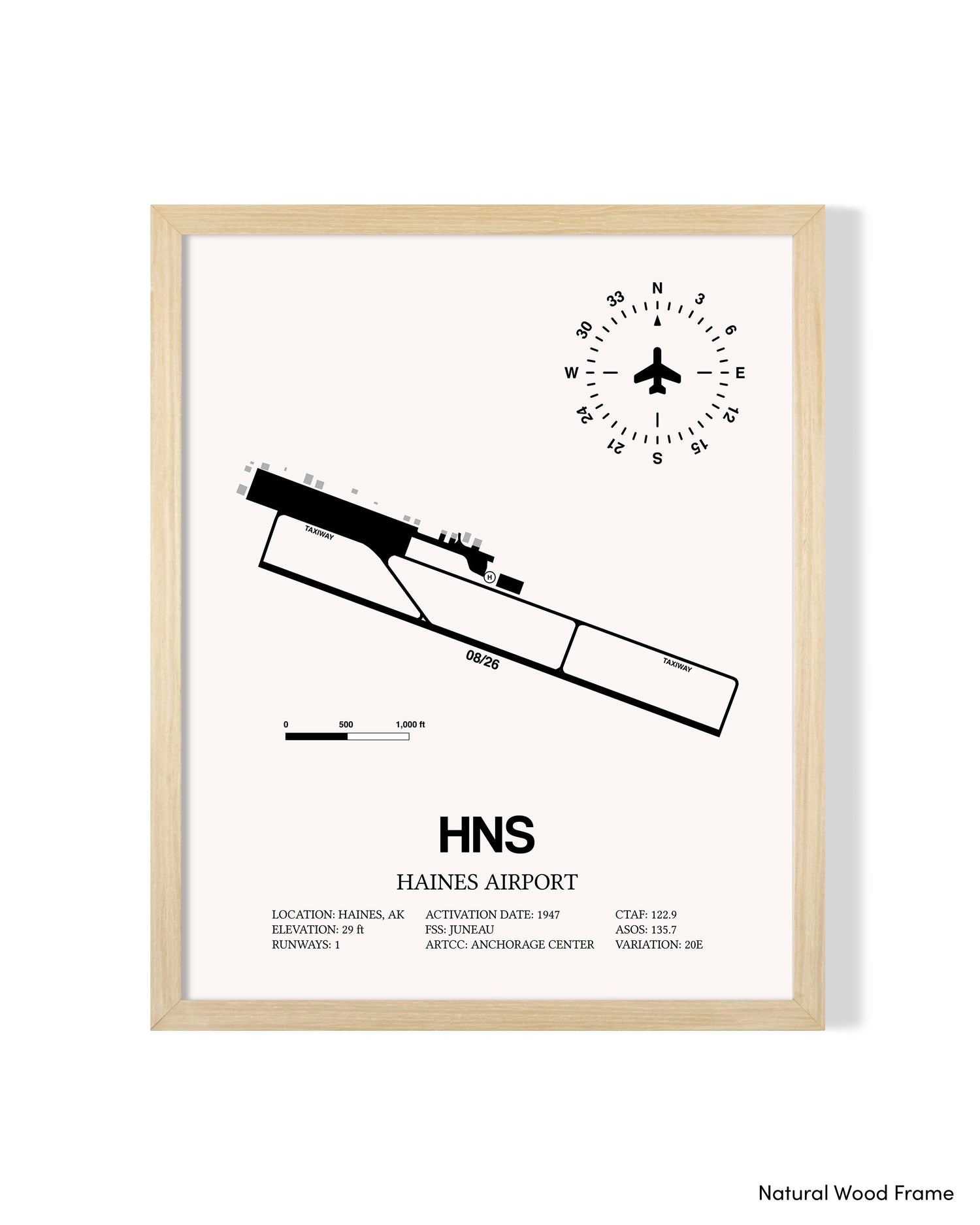 Detailed Airport Map of Haines Airport (HNS) in White with a Natural Frame