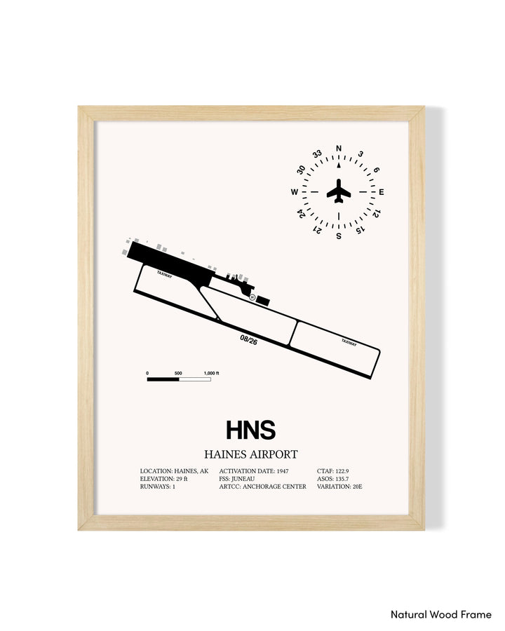 Detailed Airport Map of Haines Airport (HNS) in White with a Natural Frame