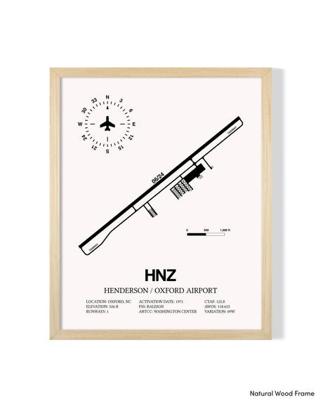 Detailed Airport Map of Henderson/Oxford Airport (HNZ) in White with a Natural Frame