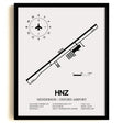 Framed Detailed Airport Map of Henderson/Oxford Airport (HNZ) in White with a Black Frame