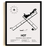 Framed Detailed Airport Map of Memorial Field Airport (HOT) in White with a Black Frame