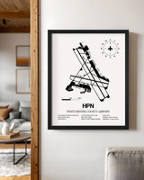 Framed Detailed Airport Map of Westchester County Airport (HPN) in White with a Black Frame