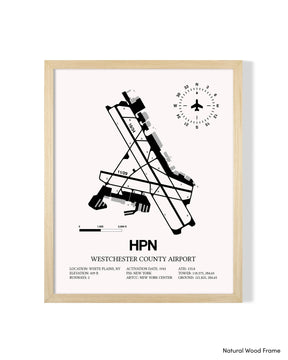 Detailed Airport Map of Westchester County Airport (HPN) in White with a Natural Frame