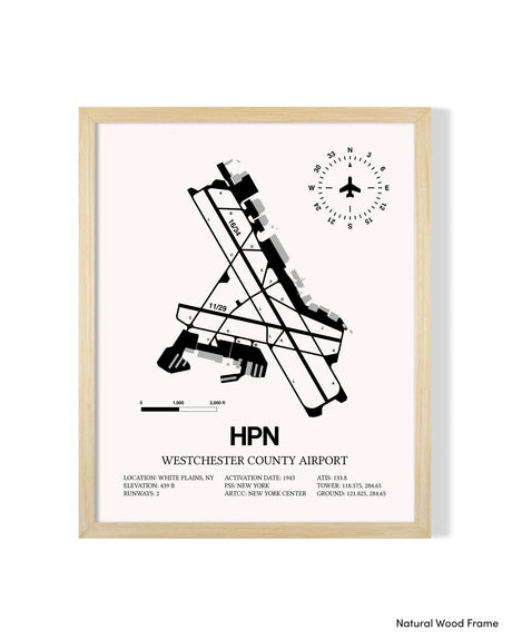 Detailed Airport Map of Westchester County Airport (HPN) in White with a Natural Frame
