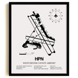 Framed Detailed Airport Map of Westchester County Airport (HPN) in White with a Black Frame
