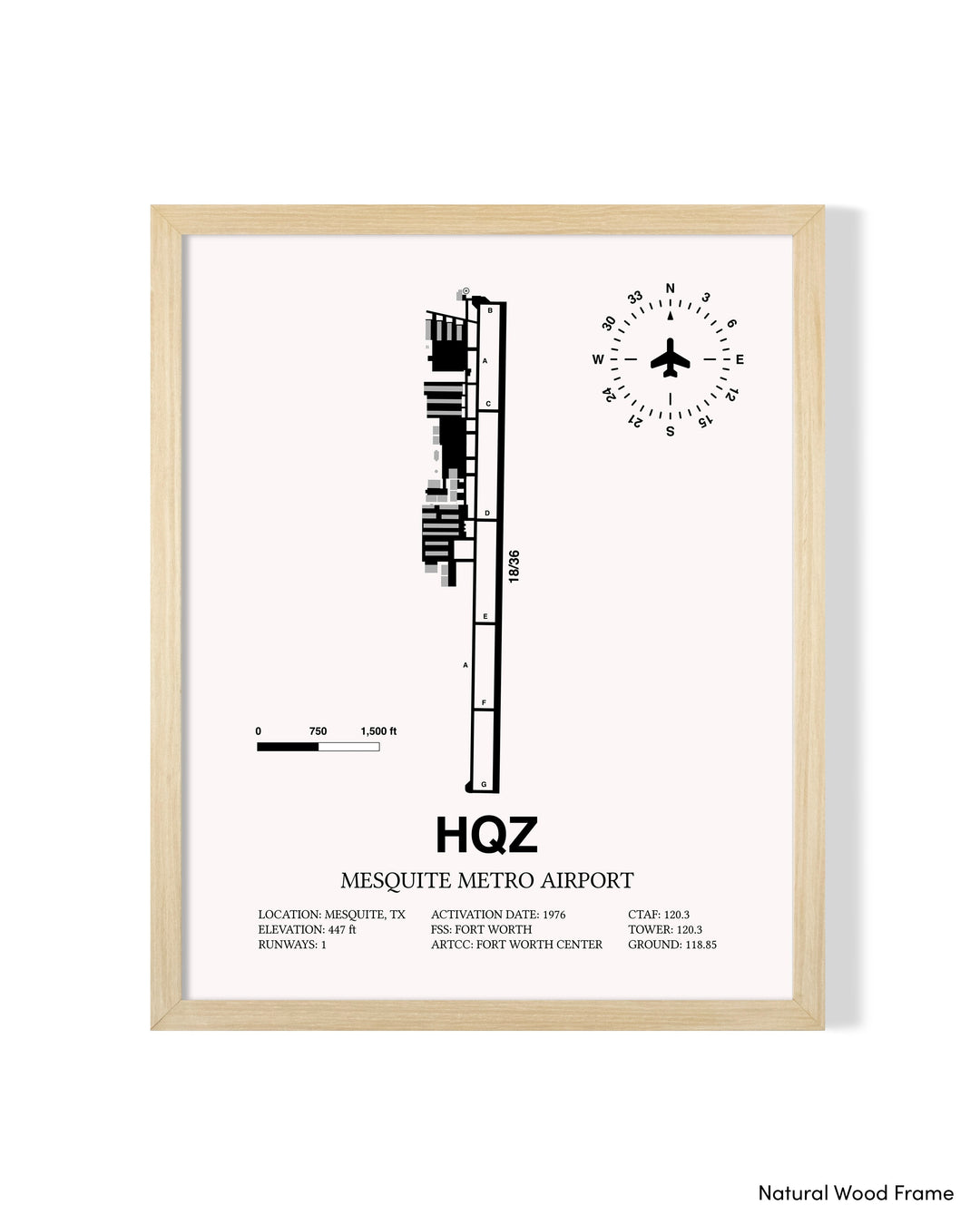 Detailed Airport Map of Mesquite Metro Airport (HQZ) in White with a Natural Frame