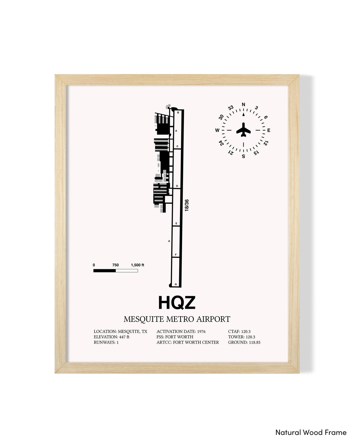 Detailed Airport Map of Mesquite Metro Airport (HQZ) in White with a Natural Frame