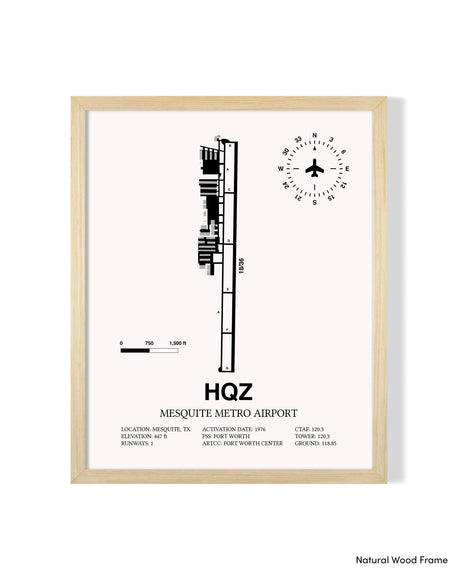 Detailed Airport Map of Mesquite Metro Airport (HQZ) in White with a Natural Frame