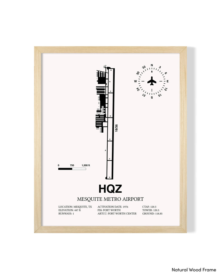 Detailed Airport Map of Mesquite Metro Airport (HQZ) in White with a Natural Frame