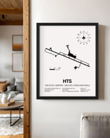 Framed Detailed Airport Map of Tri-State Airport / Milton J. Ferguson Field (HTS) in White with a Black Frame