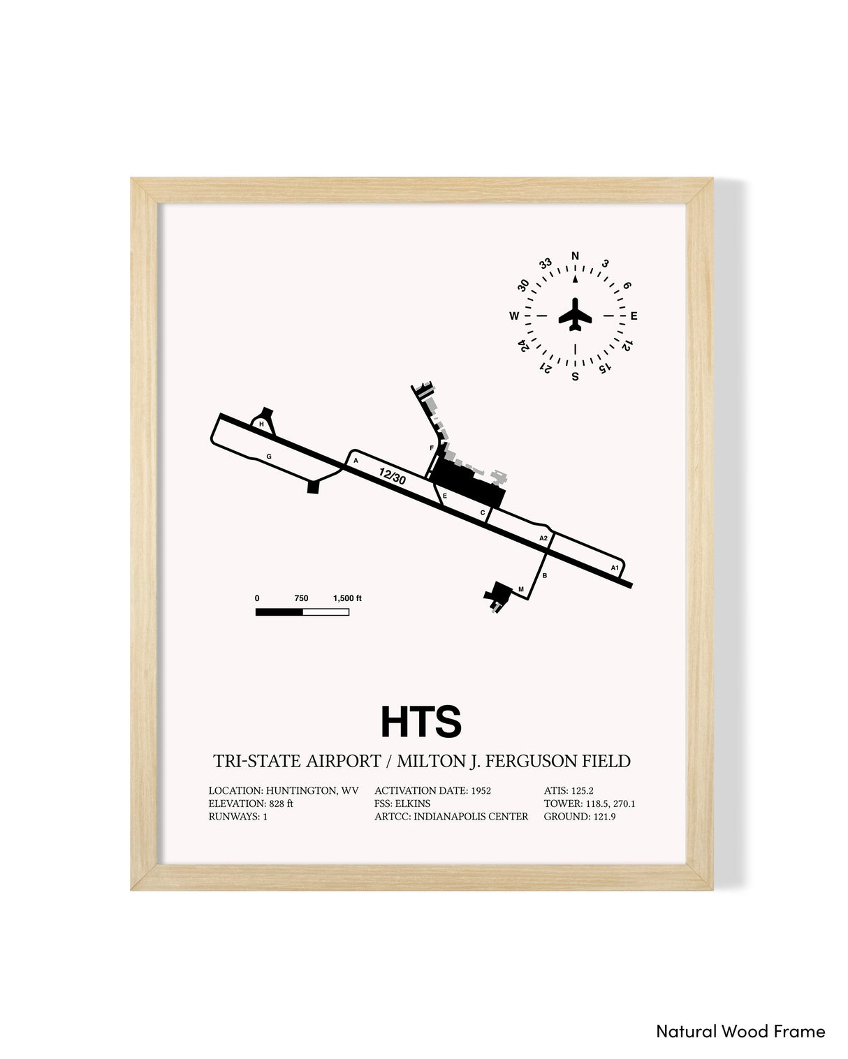 Detailed Airport Map of Tri-State Airport / Milton J. Ferguson Field (HTS) in White with a Natural Frame
