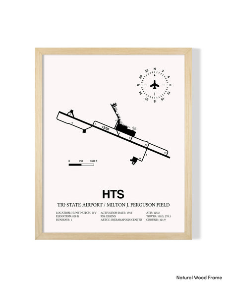 Detailed Airport Map of Tri-State Airport / Milton J. Ferguson Field (HTS) in White with a Natural Frame