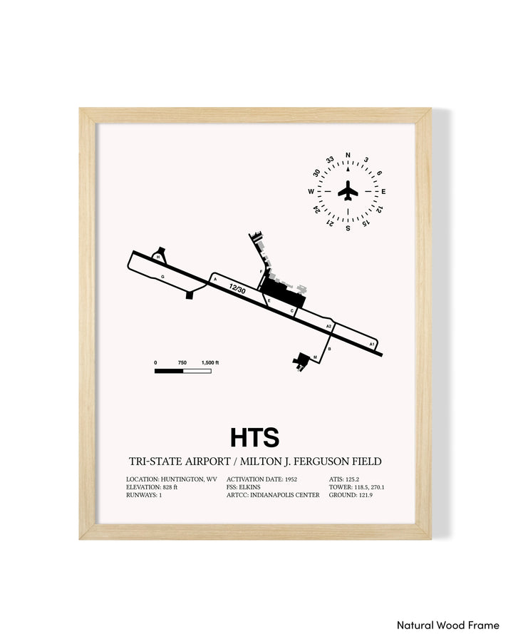 Detailed Airport Map of Tri-State Airport / Milton J. Ferguson Field (HTS) in White with a Natural Frame