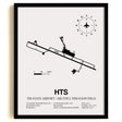 Framed Detailed Airport Map of Tri-State Airport / Milton J. Ferguson Field (HTS) in White with a Black Frame