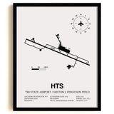 Framed Detailed Airport Map of Tri-State Airport / Milton J. Ferguson Field (HTS) in White with a Black Frame