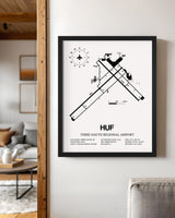Framed Detailed Airport Map of Terre Haute Regional Airport (HUF) in White with a Black Frame