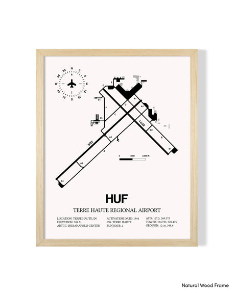 Detailed Airport Map of Terre Haute Regional Airport (HUF) in White with a Natural Frame