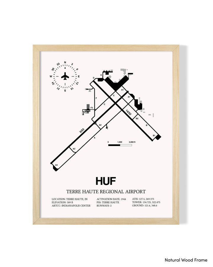 Detailed Airport Map of Terre Haute Regional Airport (HUF) in White with a Natural Frame