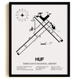 Framed Detailed Airport Map of Terre Haute Regional Airport (HUF) in White with a Black Frame