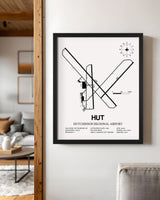 Framed Detailed Airport Map of Hutchinson Municipal Airport (HUT) in White with a Black Frame