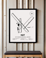 Framed Detailed Airport Map of Hutchinson Municipal Airport (HUT) in White with a Black Frame