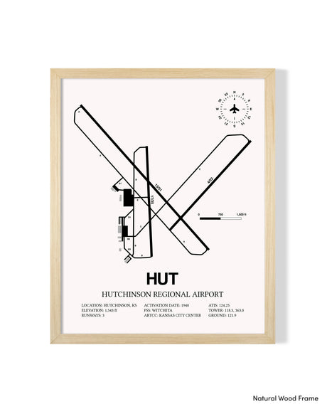 Detailed Airport Map of Hutchinson Municipal Airport (HUT) in White with a Natural Frame