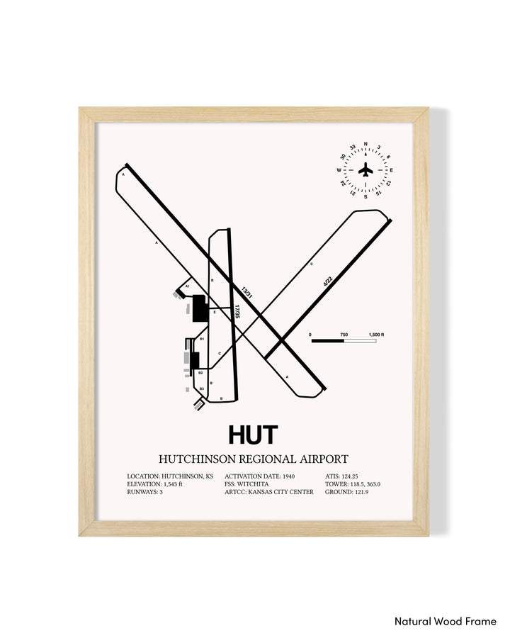 Detailed Airport Map of Hutchinson Municipal Airport (HUT) in White with a Natural Frame