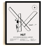 Framed Detailed Airport Map of Hutchinson Municipal Airport (HUT) in White with a Black Frame