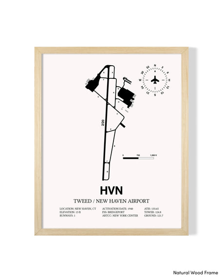 Detailed Airport Map of Tweed/New Haven Airport (HVN) in White with a Natural Frame