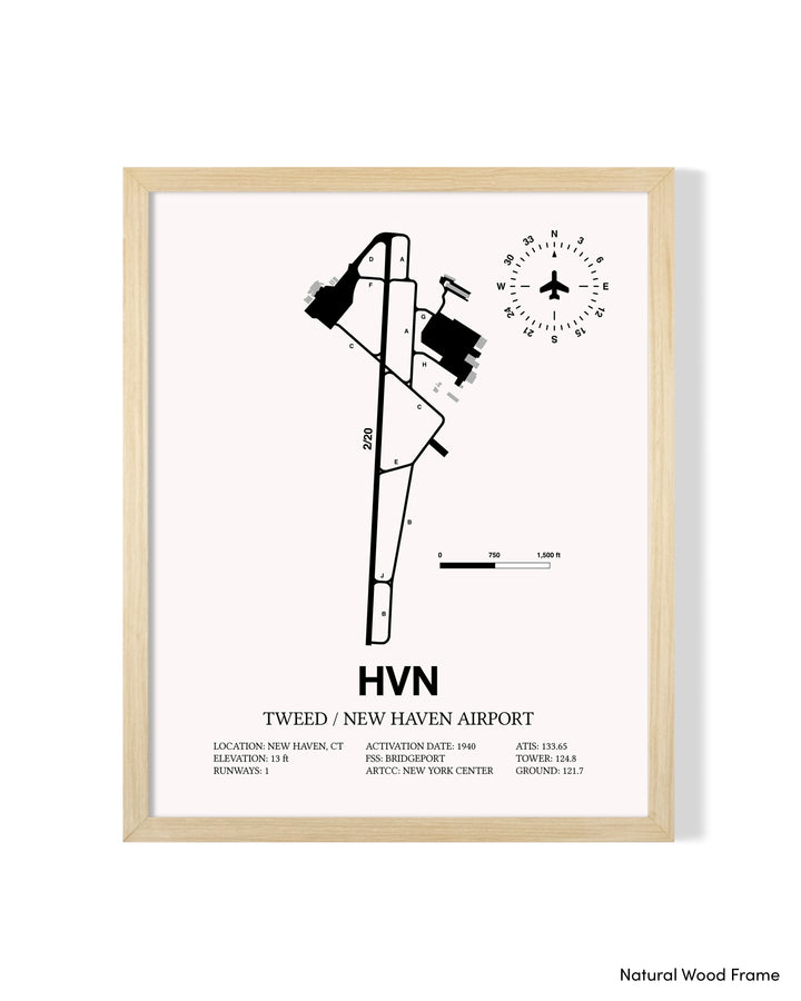 Detailed Airport Map of Tweed/New Haven Airport (HVN) in White with a Natural Frame