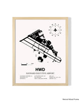 Detailed Airport Map of Hayward Executive Airport (HWD) in White with a Natural Frame