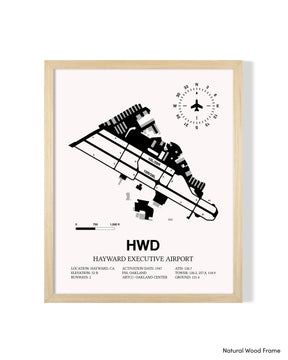Detailed Airport Map of Hayward Executive Airport (HWD) in White with a Natural Frame
