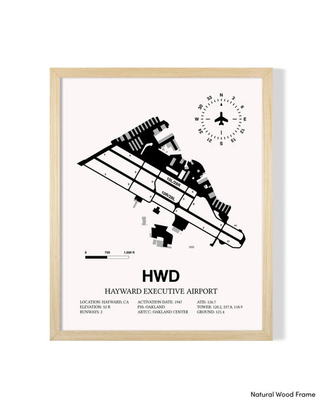 Detailed Airport Map of Hayward Executive Airport (HWD) in White with a Natural Frame