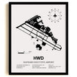 Framed Detailed Airport Map of Hayward Executive Airport (HWD) in White with a Black Frame