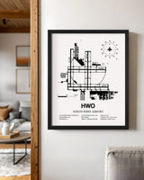 Framed Detailed Airport Map of North Perry Airport (HWO) in White with a Black Frame
