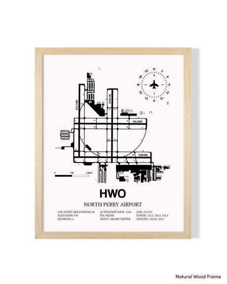 Detailed Airport Map of North Perry Airport (HWO) in White with a Natural Frame