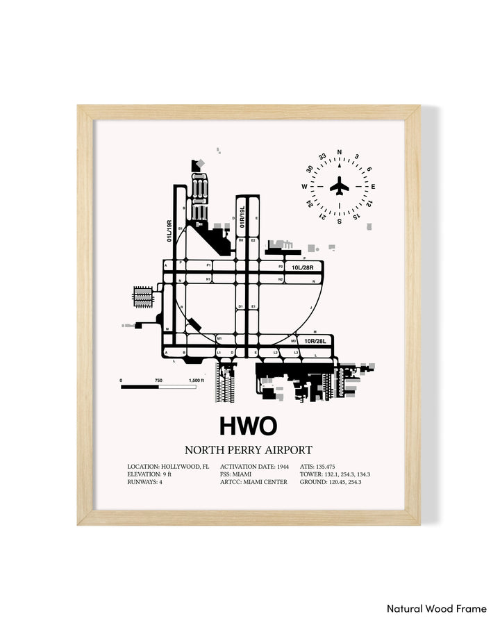 Detailed Airport Map of North Perry Airport (HWO) in White with a Natural Frame