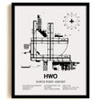 Framed Detailed Airport Map of North Perry Airport (HWO) in White with a Black Frame
