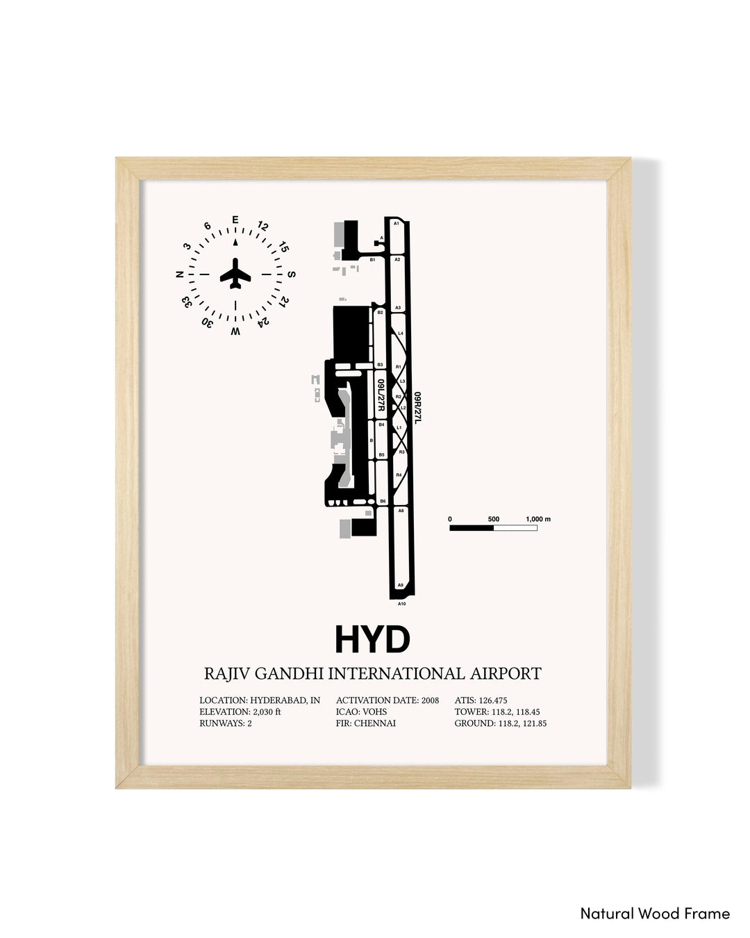 Detailed Airport Map of Rajiv Gandhi International Airport (HYD) in White with a Natural Frame