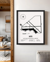 Framed Detailed Airport Map of San Marcos Regional Airport (HYI) in White with a Black Frame
