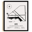 Framed Detailed Airport Map of San Marcos Regional Airport (HYI) in White with a Black Frame