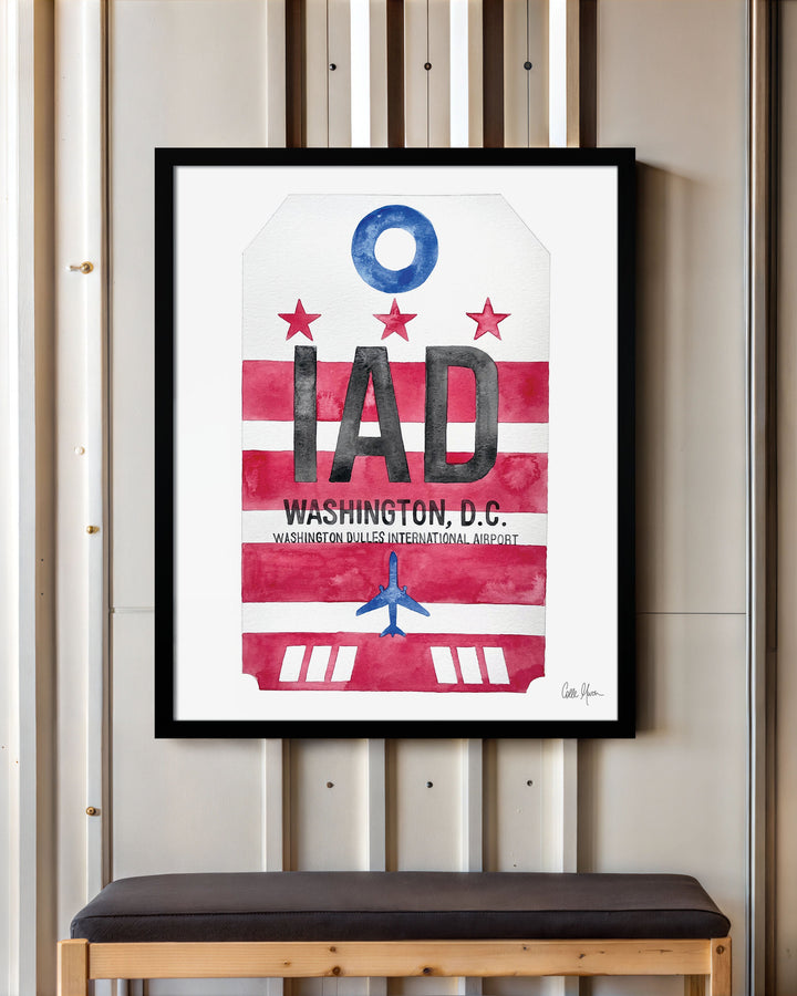 Framed Watercolor Print of Dulles International Airport (IAD) with a Black Frame