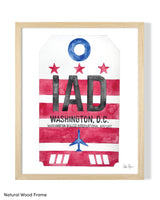 Framed Watercolor Print of Dulles International Airport (IAD) with a Natural Wood Frame